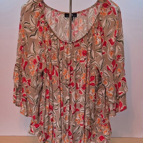 NWOT -- Ava & Viv Floral 100% Rayon Tie-Front Blouse, Flutter Sleeves – Size 2x - Picture 9 of 10